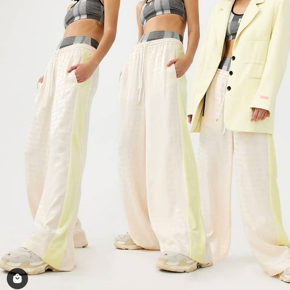 P.E Nation Women's Cream Track Pants with Pale Yellow Side Stripe